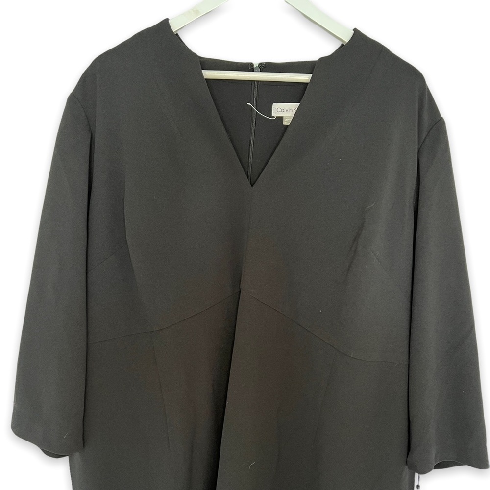 NEW Calvin Klein Black 3/4 Sleeve V Neck Sheath Dress Plus Size 24W - Picture 3 of 11
